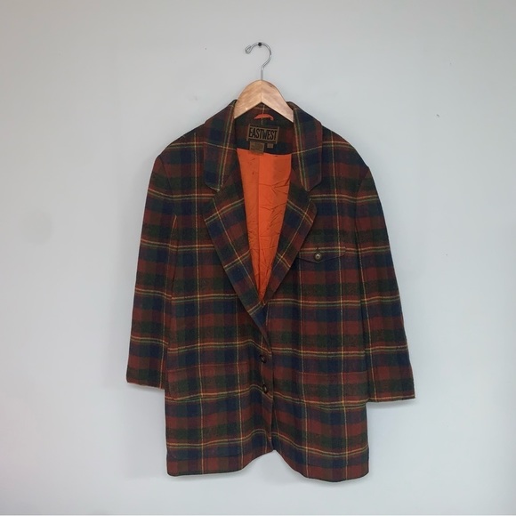 Vintage EastWest Blazer Jacket Women's Size Large Plaid Wool Multicolour Coat - Picture 2 of 8